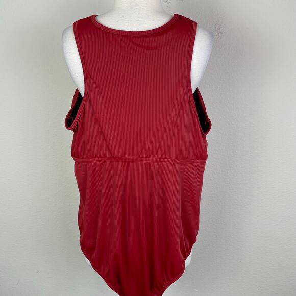 Torrid Rust Red Henley Snap One PIece Swimsuit 4 - Picture 5 of 10